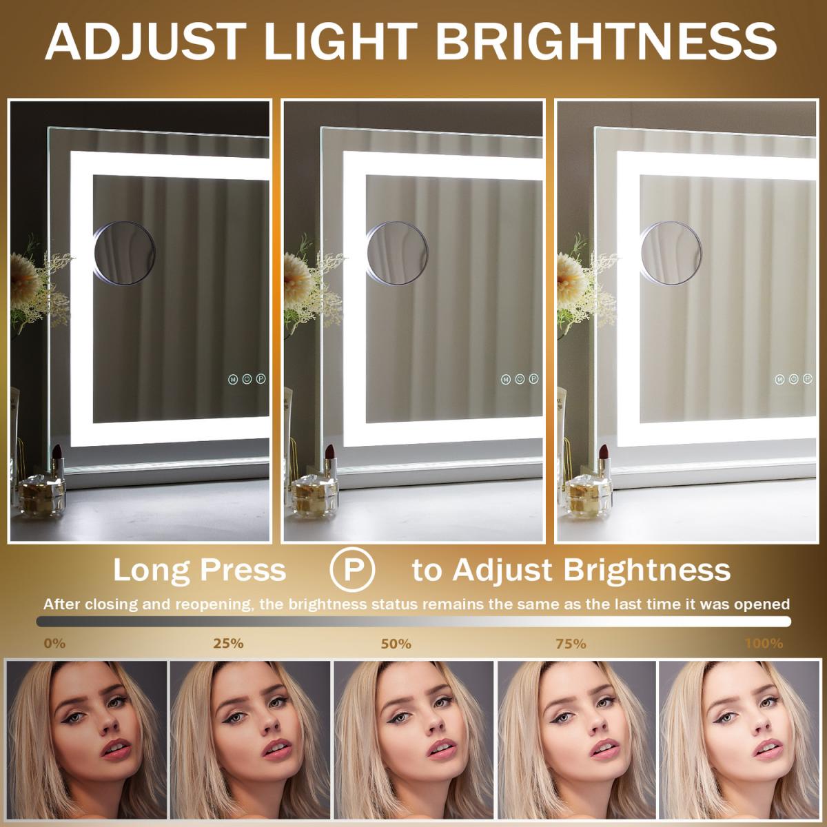Hollywood Vanity Mirror with Strip Light Table Wall-Mounted Light Up - Metal White – image 2