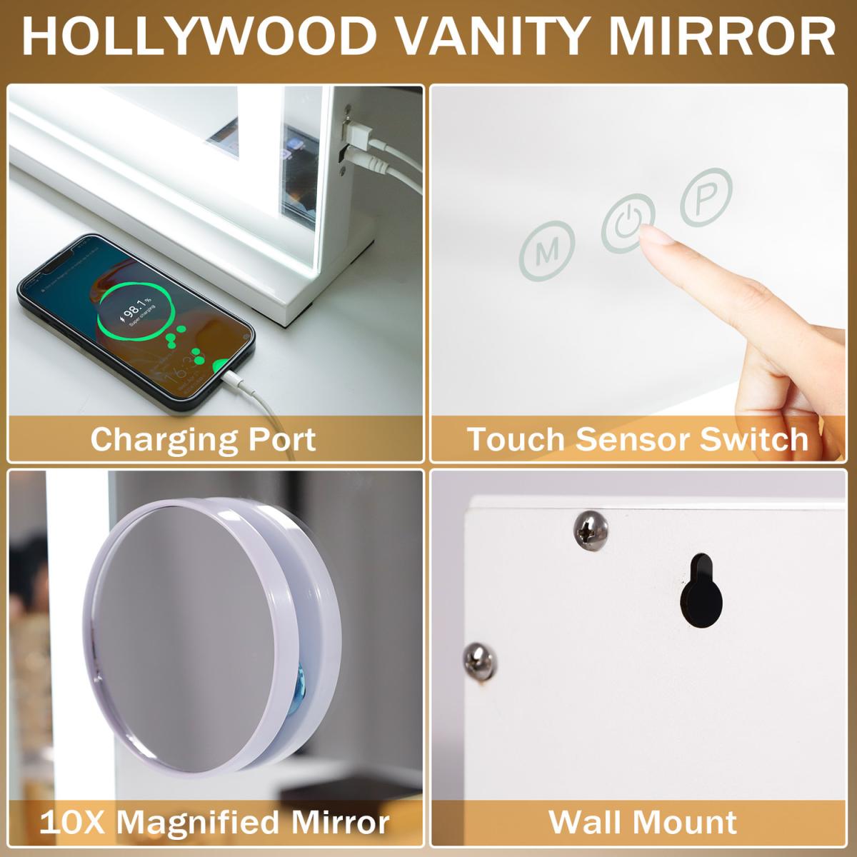 Hollywood Vanity Mirror with Strip Light Table Wall-Mounted Light Up - Metal White – image 5