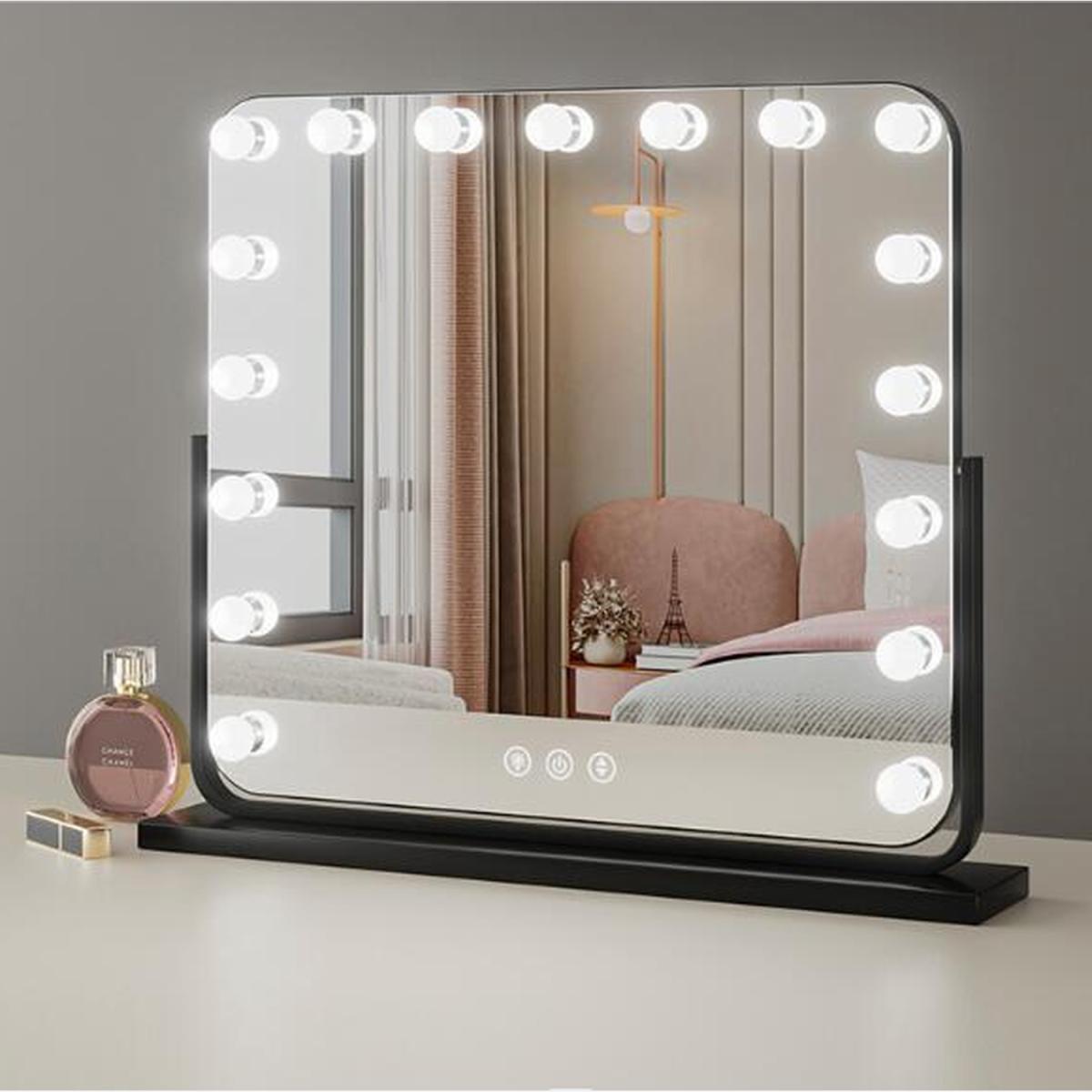 Rectangular Hollywood Makeup Mirror with Filleted Corner - White