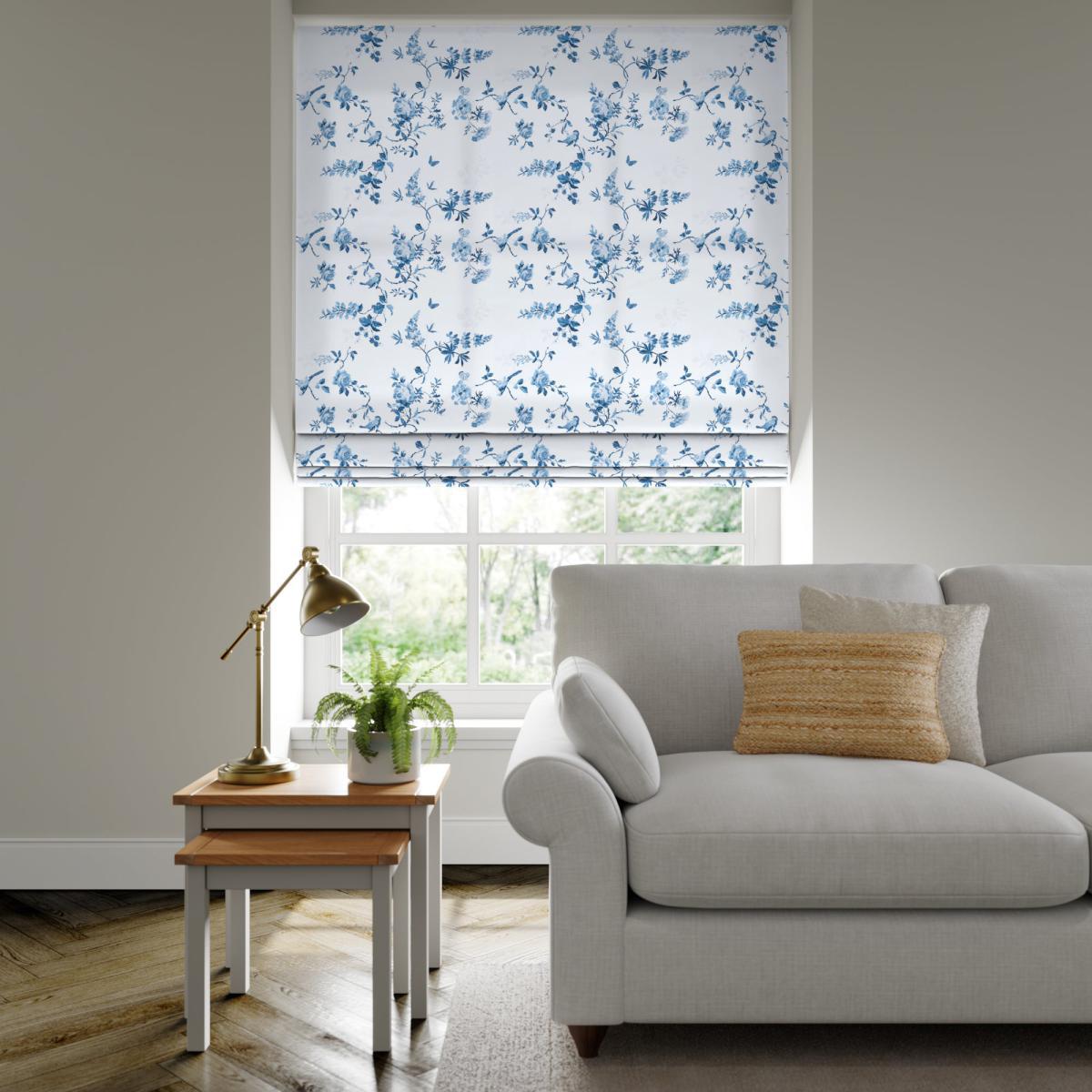 Birds and Roses Made to Measure Roman Blind Birds and Roses Blue – image 2