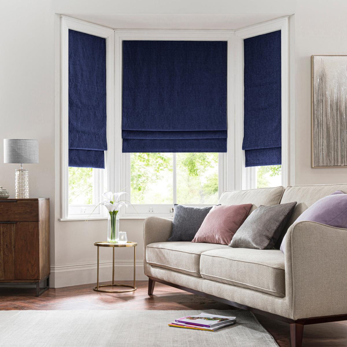 Chenille Navy Roman Blind Navy Blue – image 2
