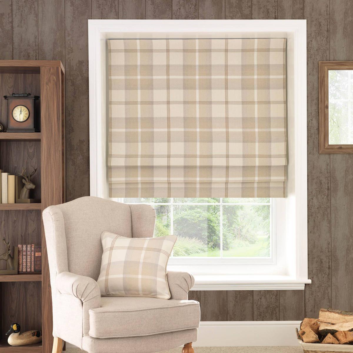Highland Check Natural Blackout Roman Blind Natural – image 3