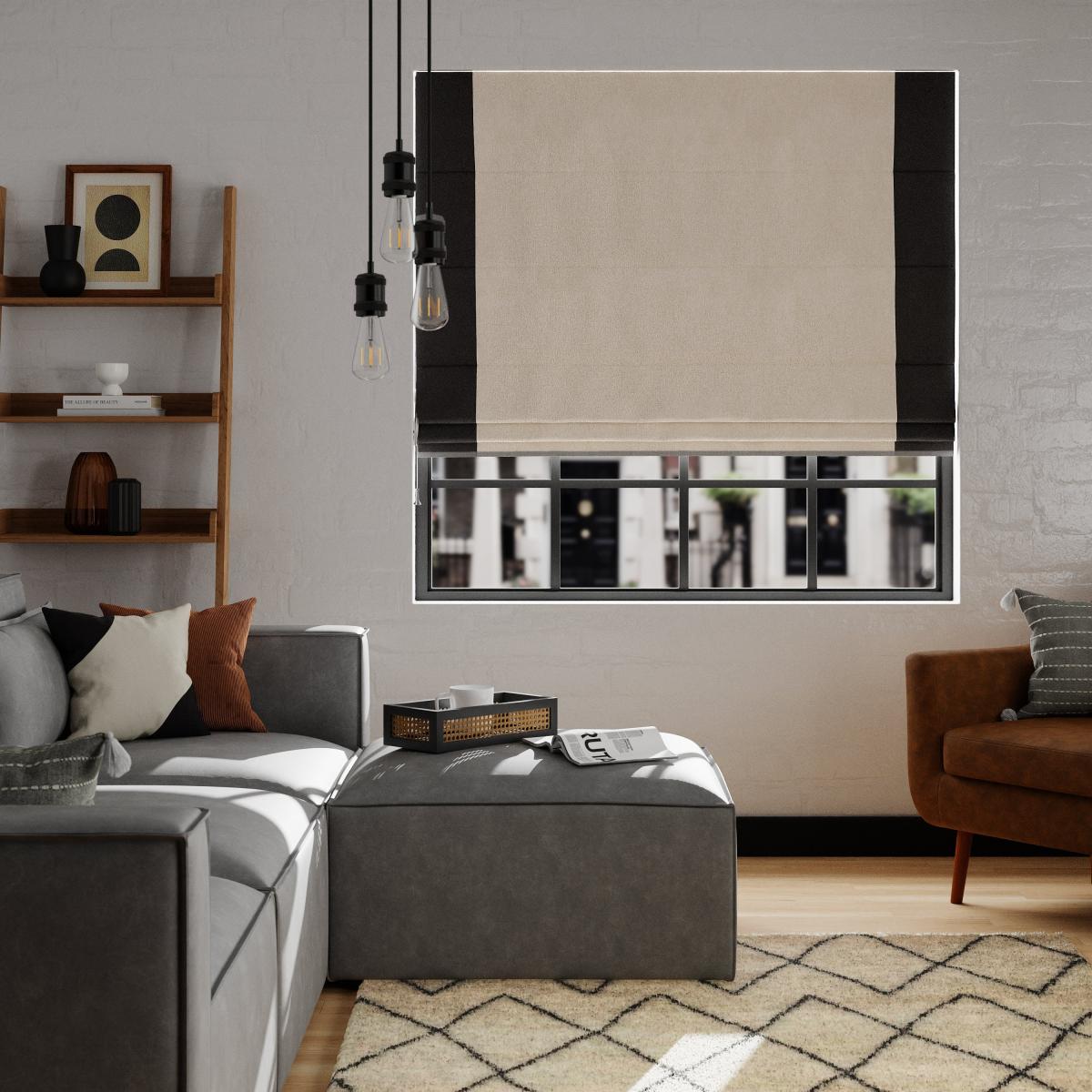 Luna Bordered Natural and Black Roman Blind Grey – image 2