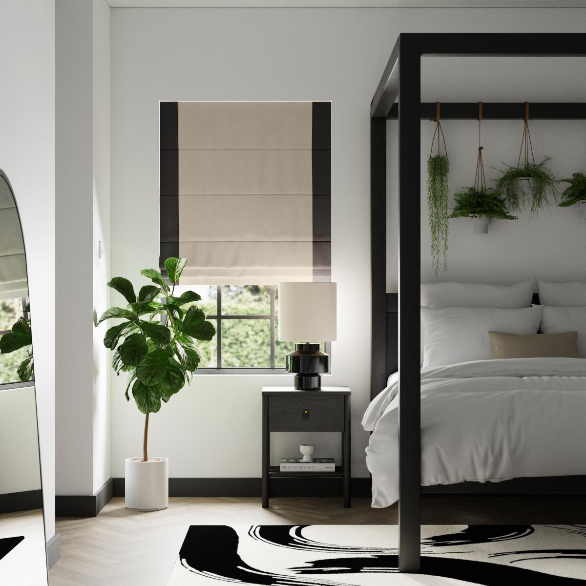 Luna Bordered Natural and Black Roman Blind Grey – image 1
