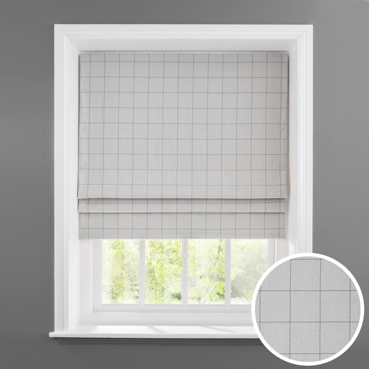 Luna Grey Check Blackout Roman Blind Grey – image 1