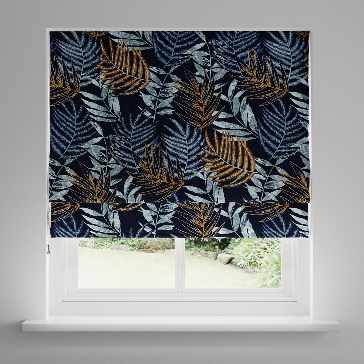 Leaf Jacquard Navy Roman Blind Navy Blue/Brown – image 2
