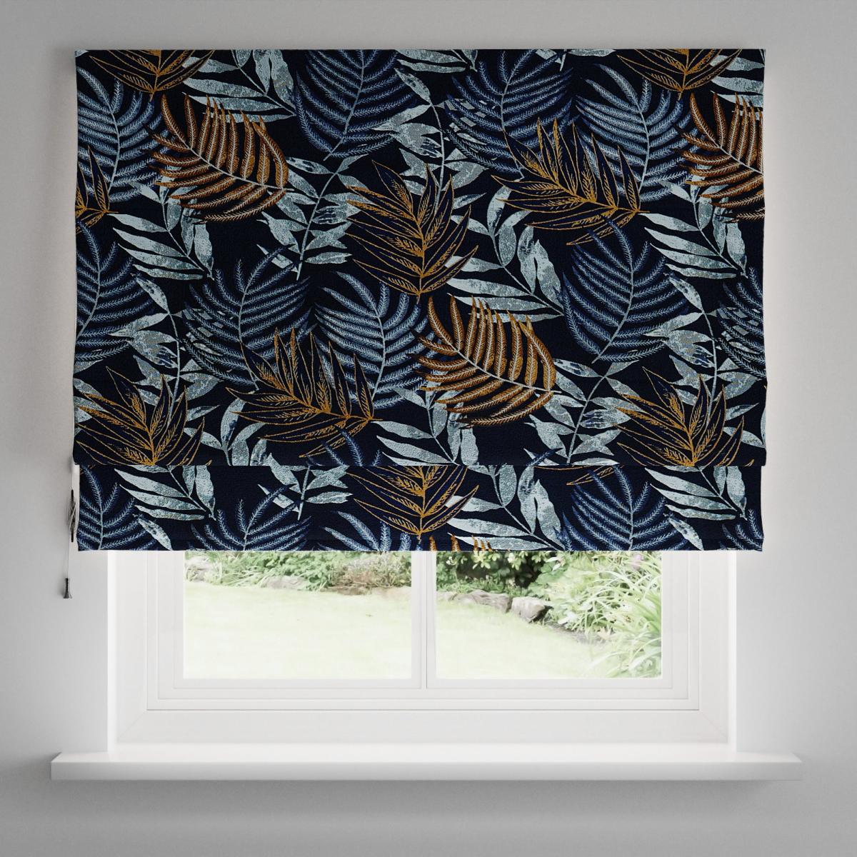 Leaf Jacquard Navy Roman Blind Navy Blue/Brown – image 3
