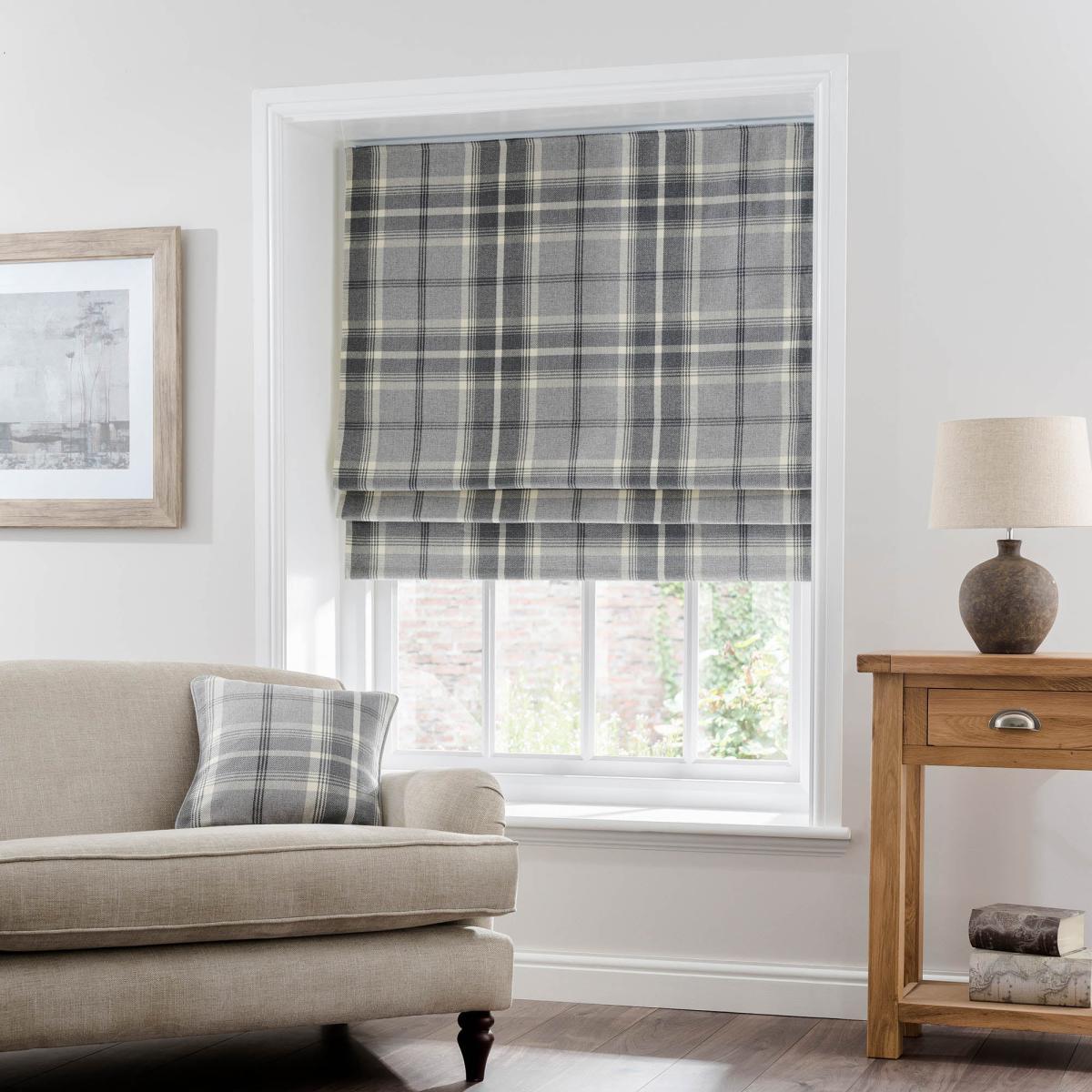 Highland Check Dove Grey Blackout Roman Blind Dove (Grey) – image 2