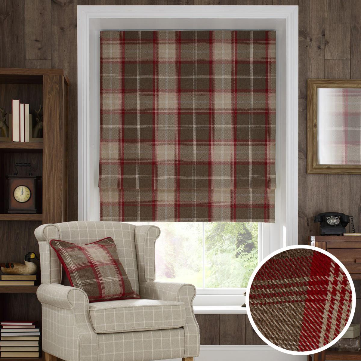 Highland Check Red Blackout Roman Blind Red / Brown – image 1