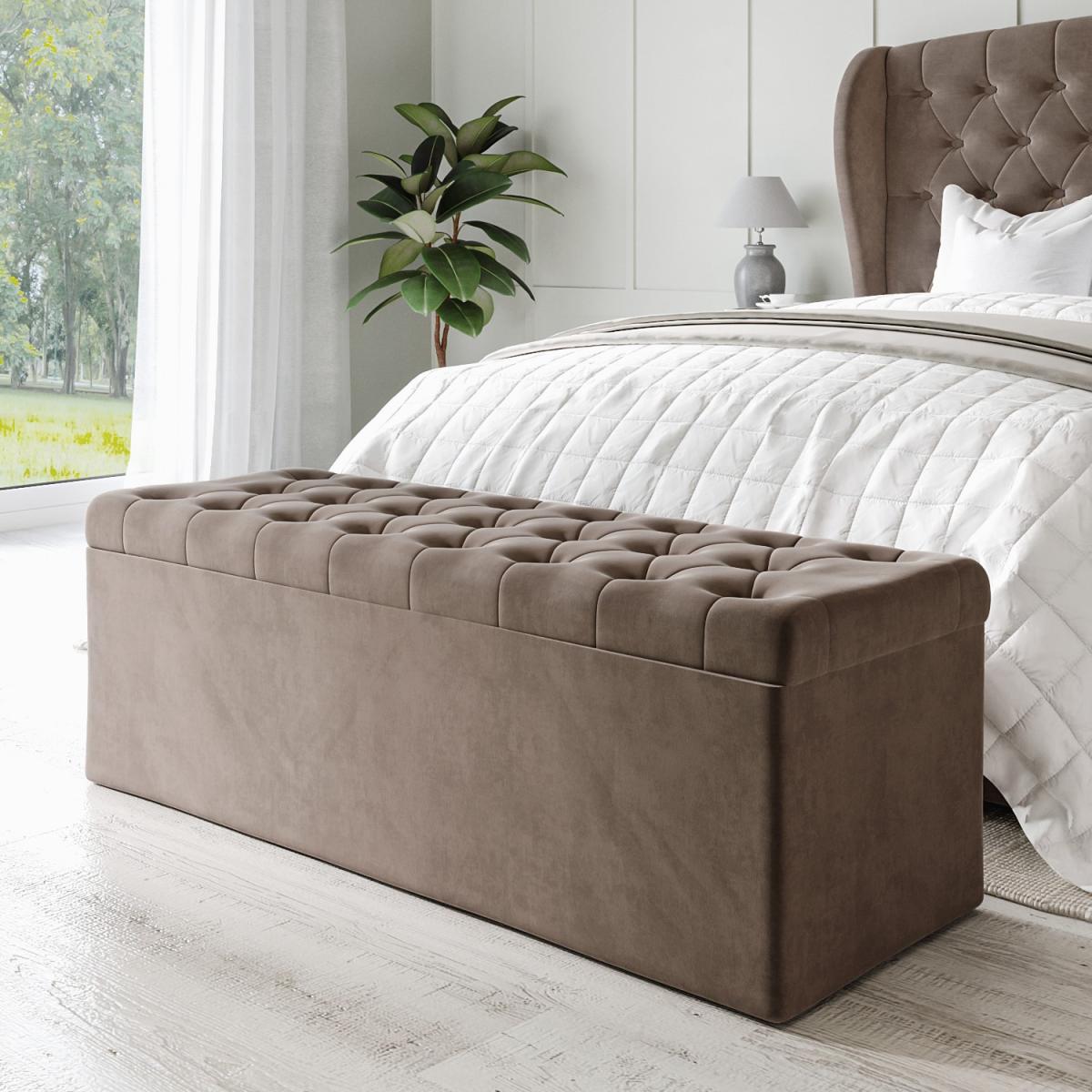 Mink Brown Velvet King Size Ottoman Bed with Blanket Box - Safina – image 2
