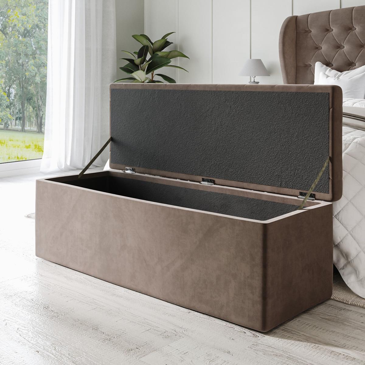 Mink Brown Velvet King Size Ottoman Bed with Blanket Box - Safina – image 3