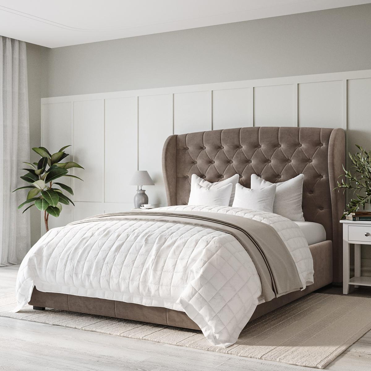 Mink Brown Velvet King Size Ottoman Bed with Blanket Box - Safina – image 5