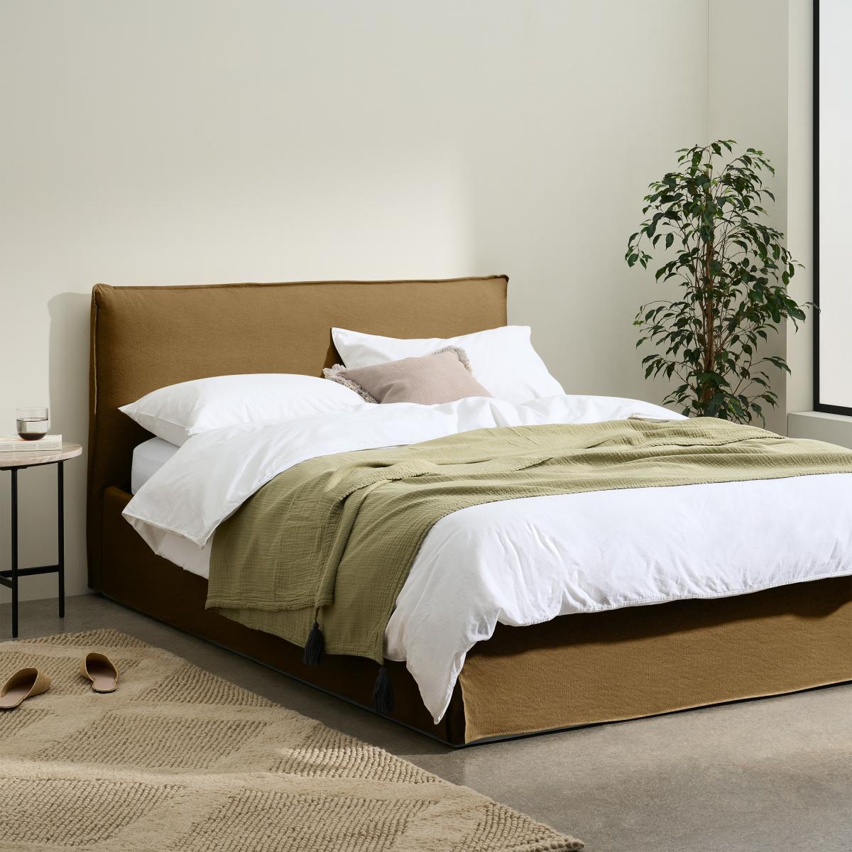 Orsa King Size Bed with Ottoman Storage, Earth Cotton & Linen mix – image 4