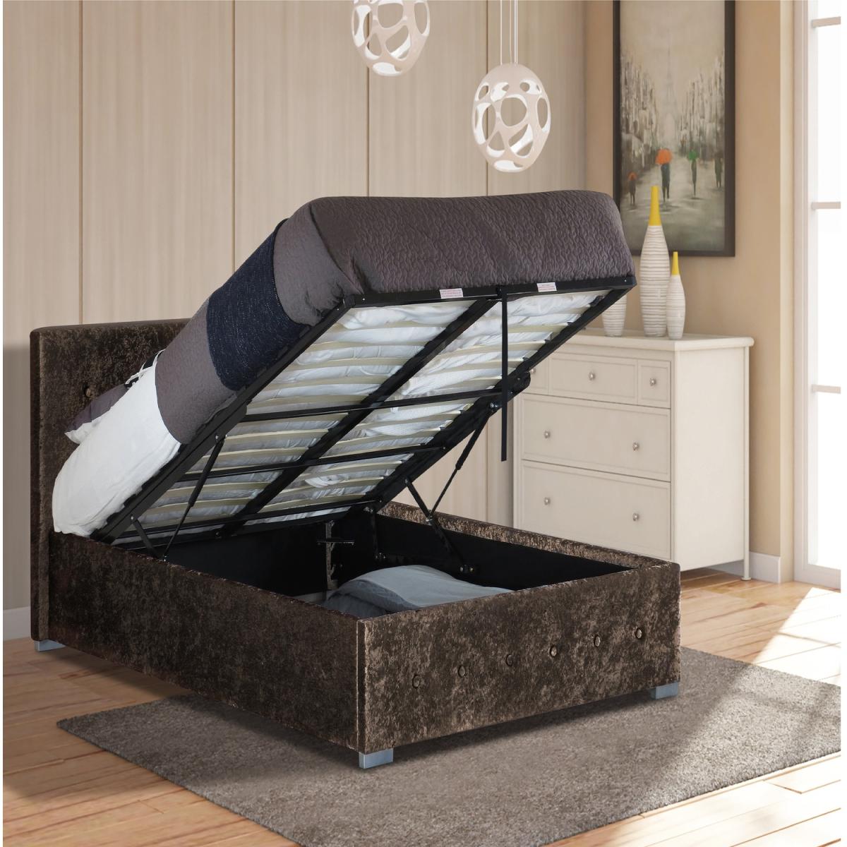 Brown Crushed Velvet Ottoman Storage Gaslift Bedframe - King – image 2