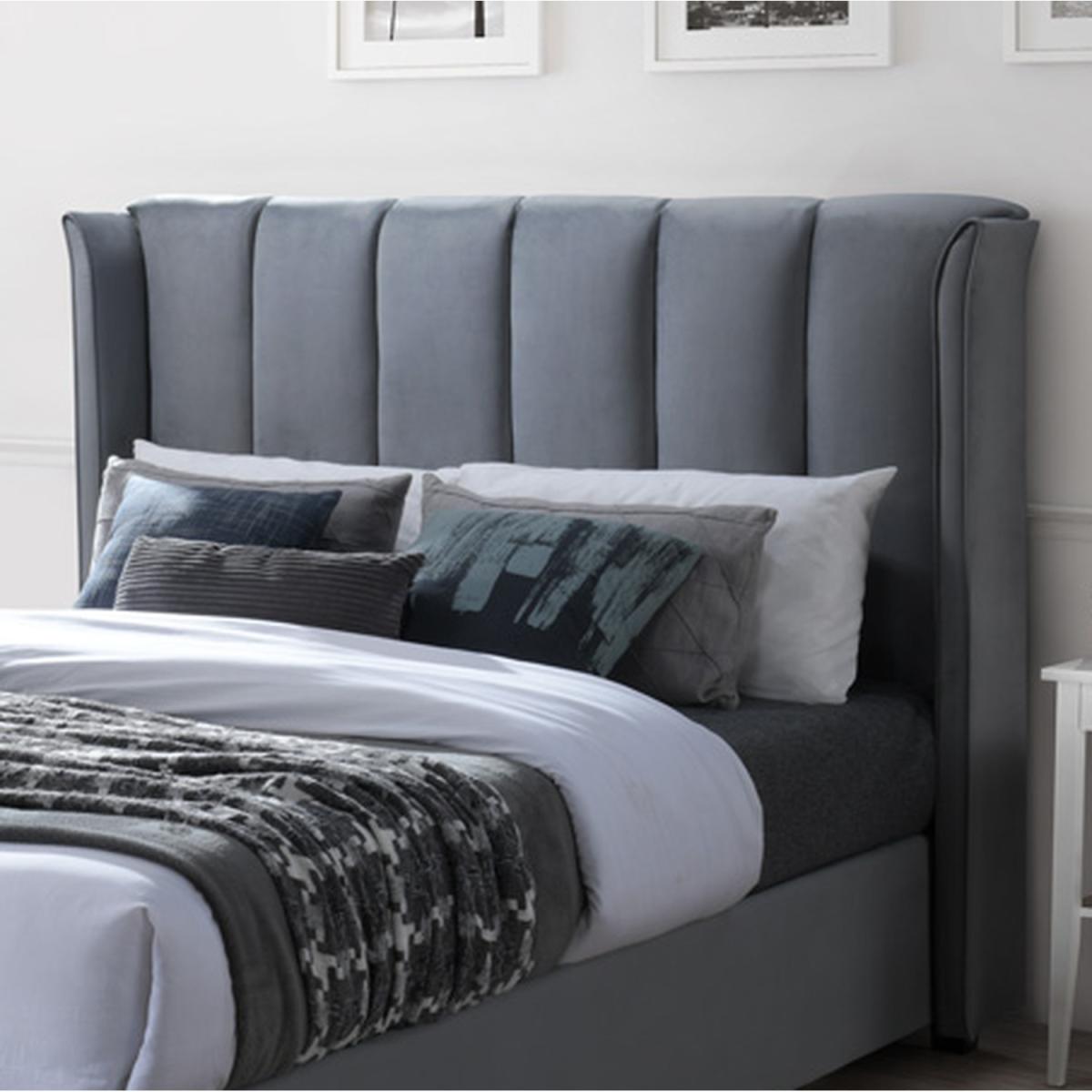 Aurora Grey Velvet Ottoman Bed Frame - 5ft Kingsize - Grey – image 2