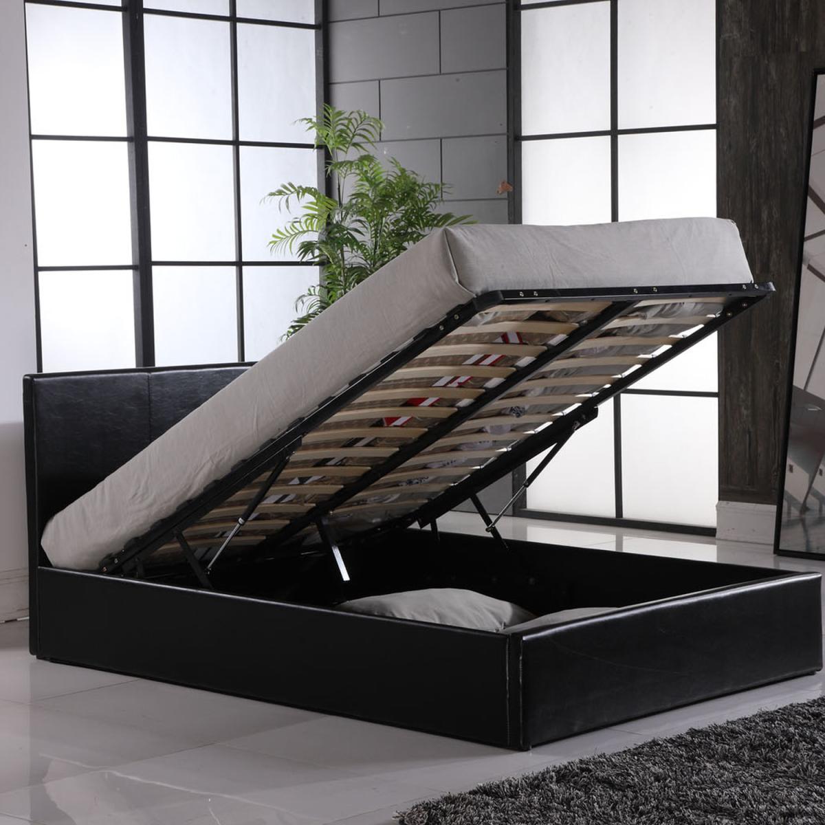 Faux Leather Ottoman Storage Bed - Black / King – image 1
