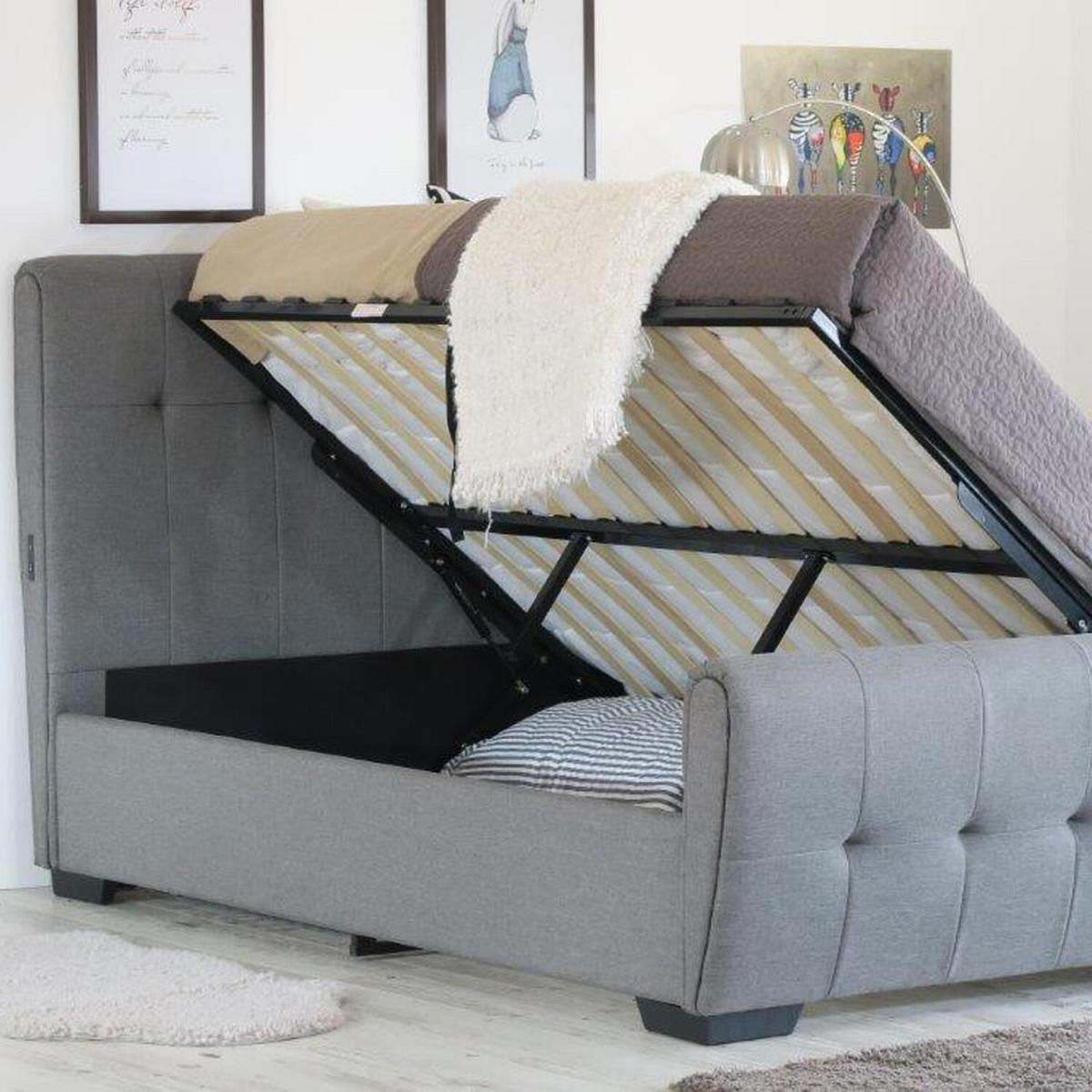 Fabric Side Lift Upholstered Ottoman With USB Charge Point - King – image 2