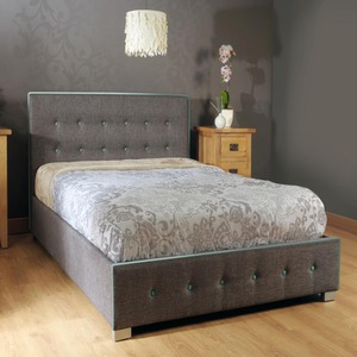 Fabric Ottoman Bed Frame with Contrasting Teal Buttons - King – image 5