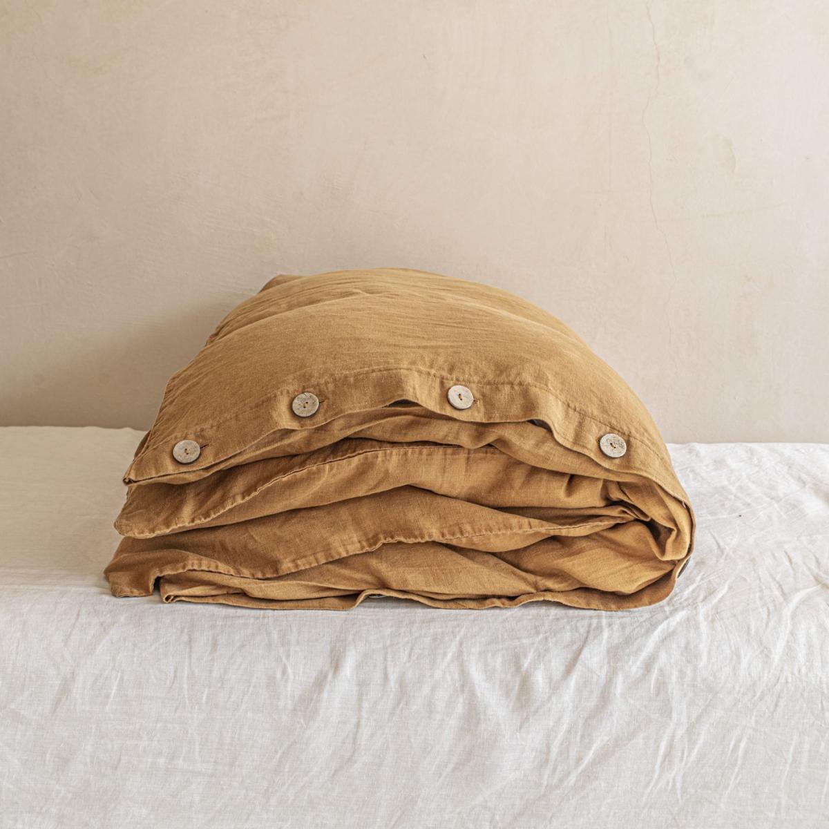 Cinnamon Buttoned Linen Duvet Cover – image 2