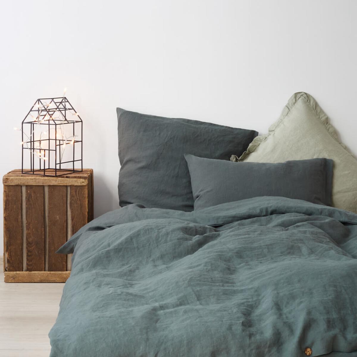 Forest Green Washed Linen Bed Set – image 2