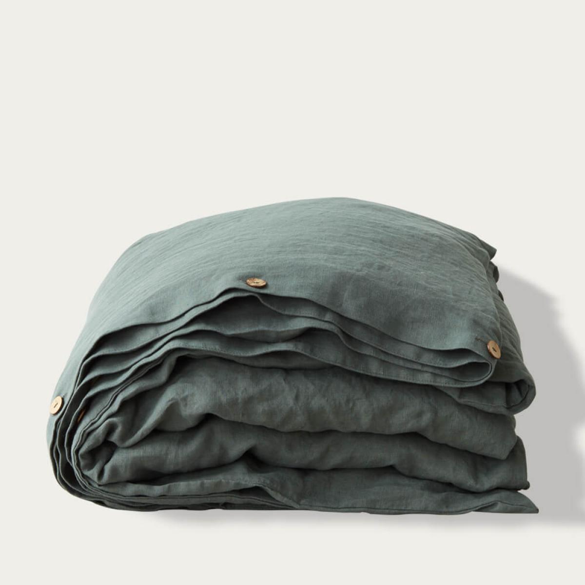 Forest Green Washed Linen Bed Set – image 3
