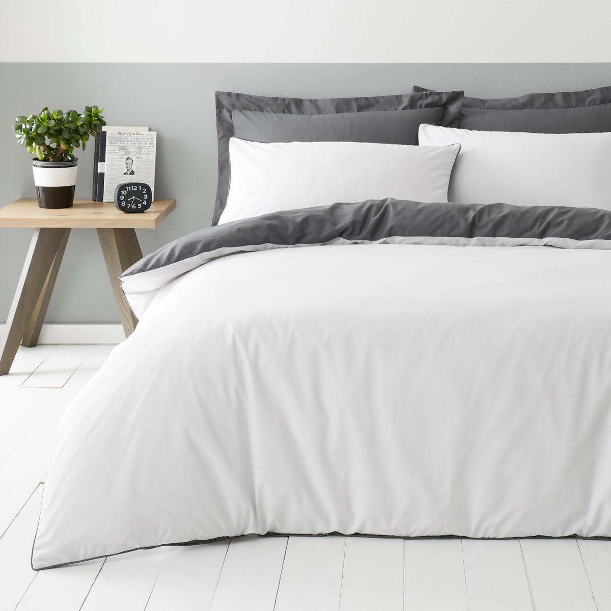 Malvern Grey 180 Thread Count 100% Cotton Reversible Duvet Cover and Pillowcase Set Grey – image 2