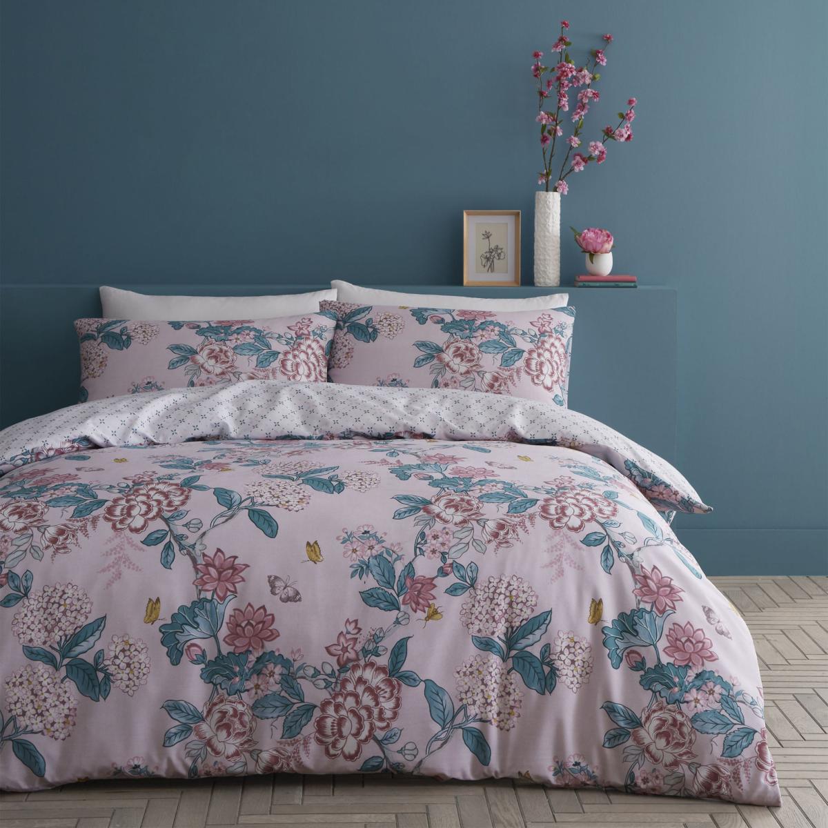 Catherine Lansfield Peony Garden Reversible Duvet Cover and Pillowcase Set Light Pink – image 1
