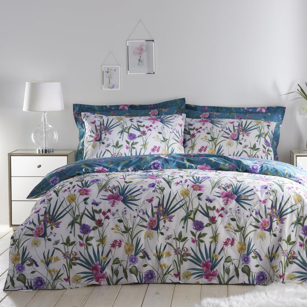 Fleur Teal Duvet Cover and Pillowcase Set Blue, Green and Yellow – image 2