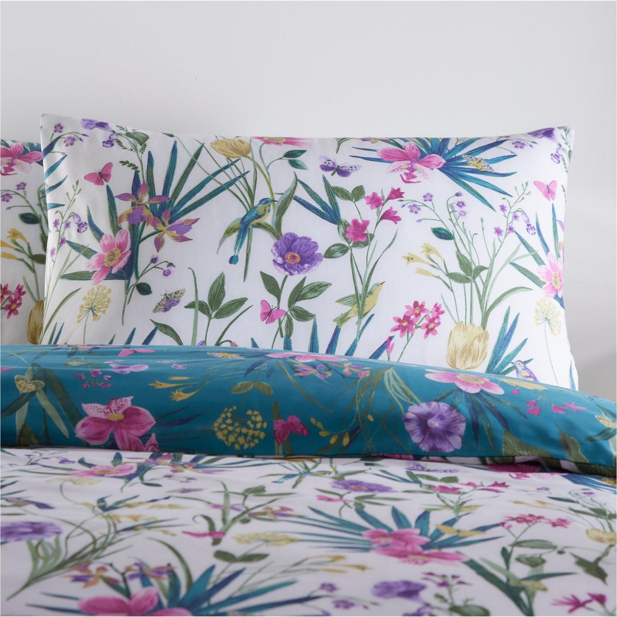 Fleur Teal Duvet Cover and Pillowcase Set Blue, Green and Yellow – image 5