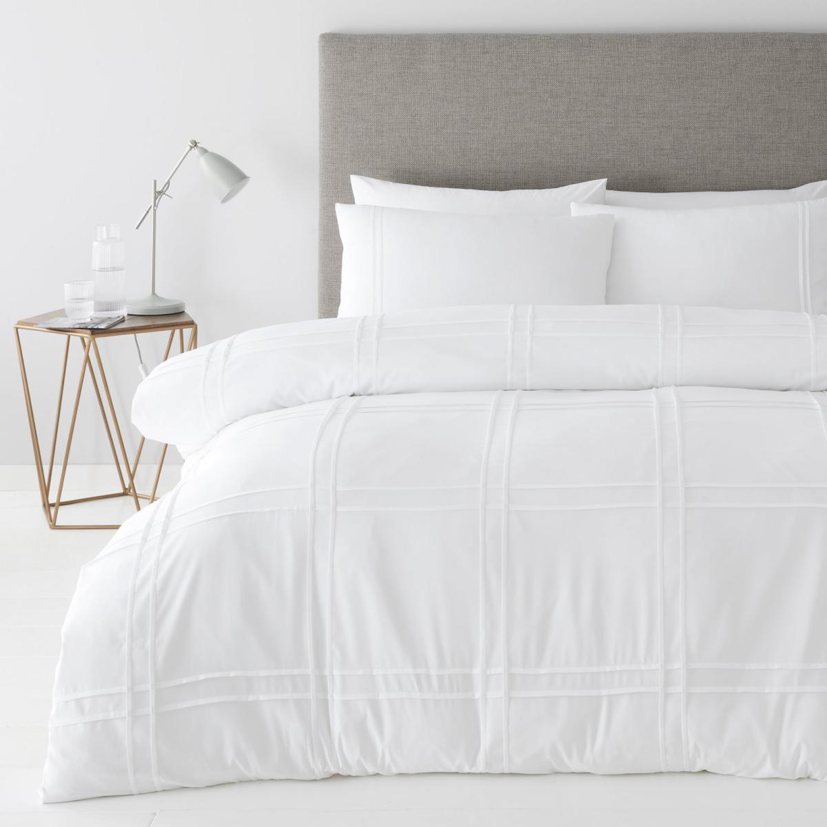 Denver White Pintuck Duvet Cover and Pillowcase Set White – image 1