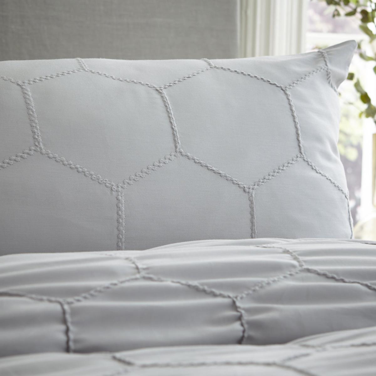 Bianca Cotton Honeycomb Pinch 100% Cotton Duvet Cover and Pillowcase Set Grey – image 2