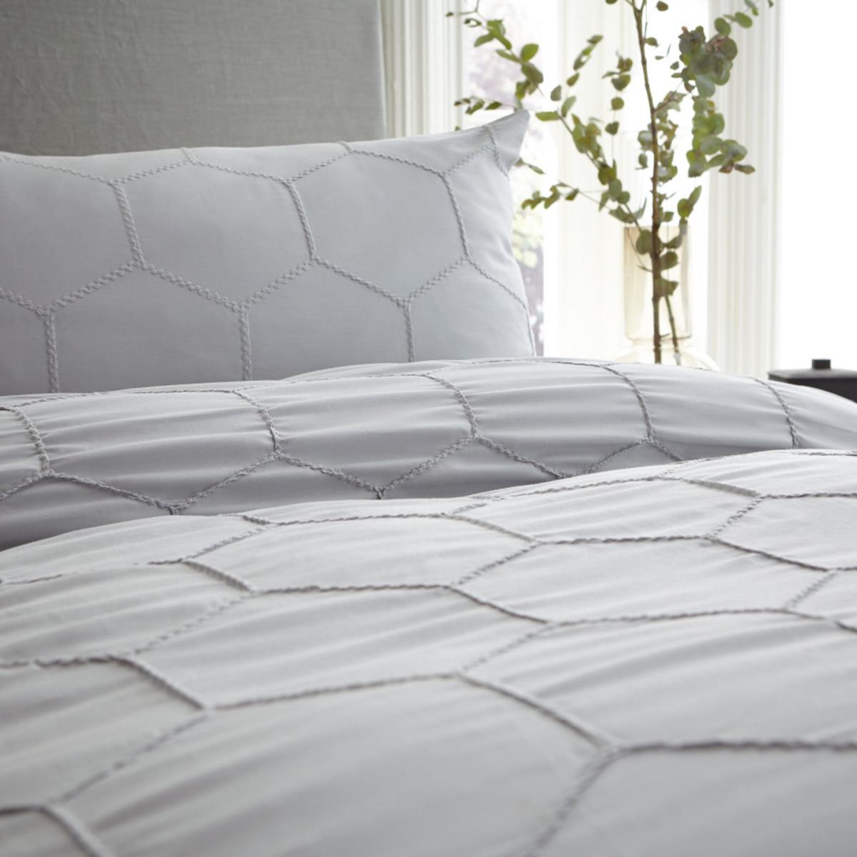 Bianca Cotton Honeycomb Pinch 100% Cotton Duvet Cover and Pillowcase Set Grey – image 3