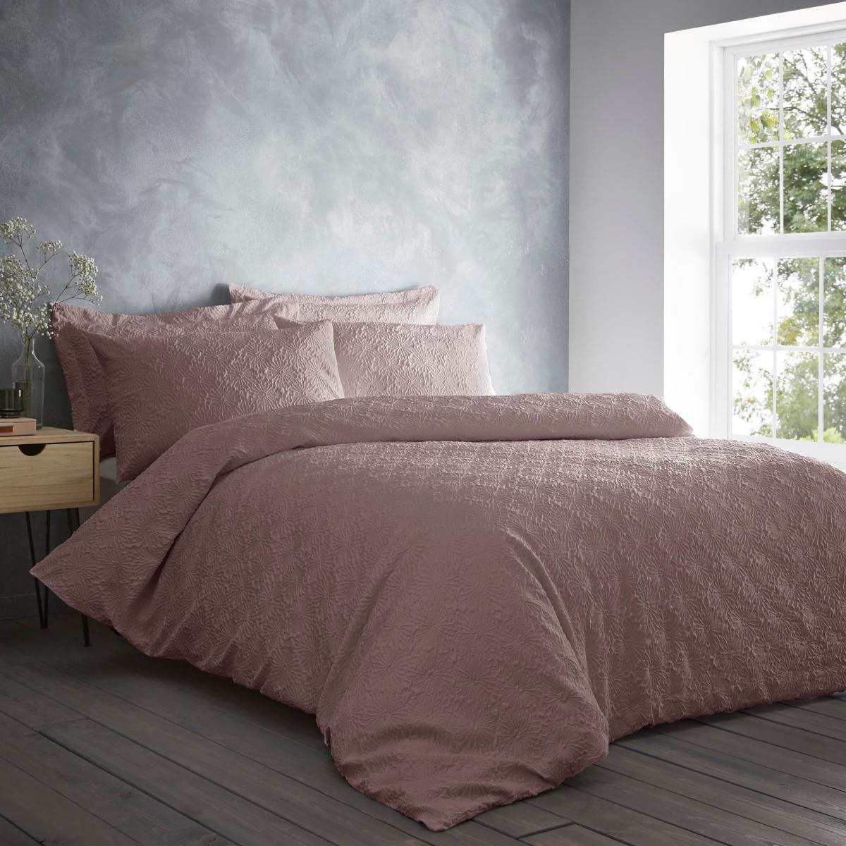 Astra Textured Pink Duvet Cover and Pillowcase Set Pink – image 3