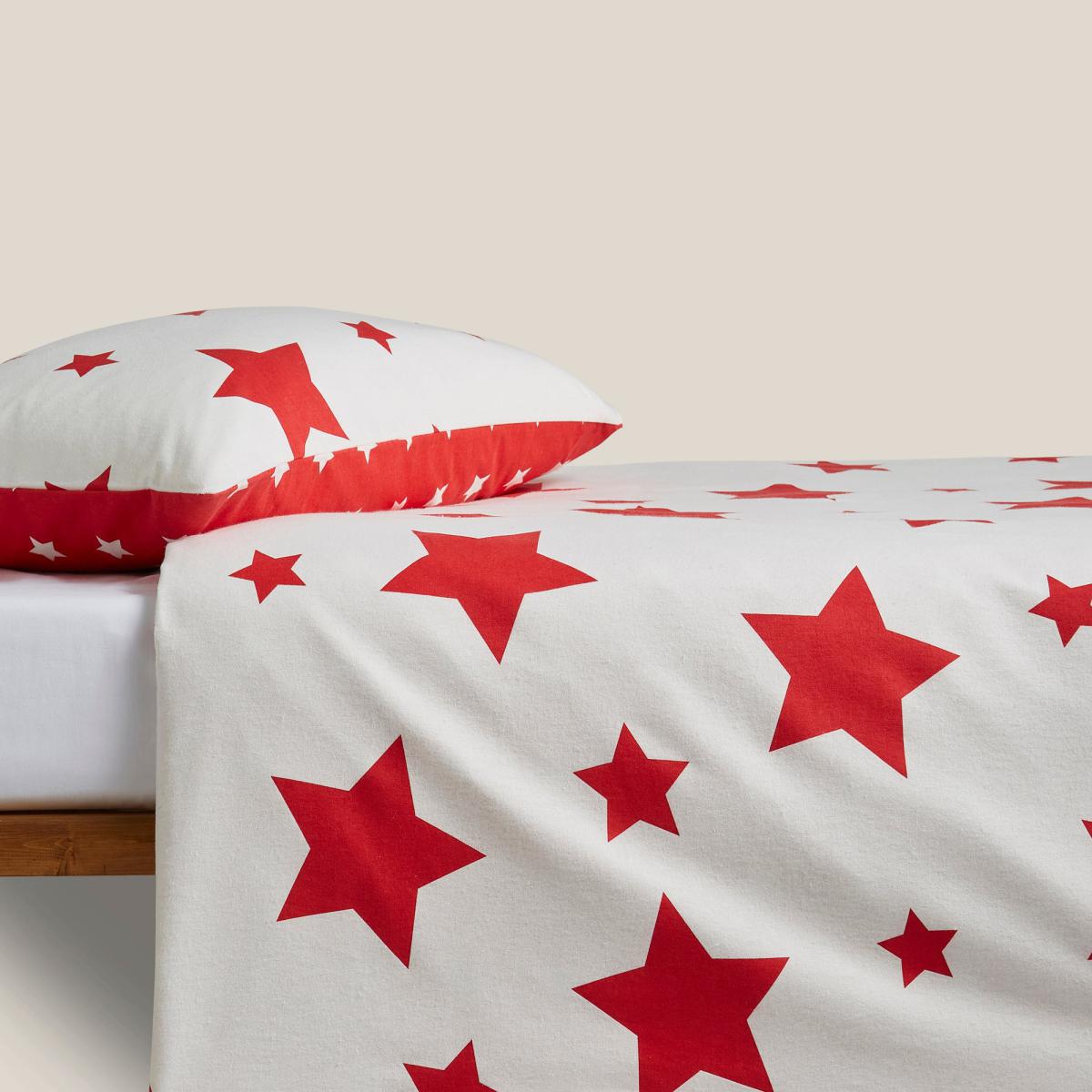 Red Stars 100% Brushed Cotton Reversible Duvet Cover and Pillowcase Set White – image 3