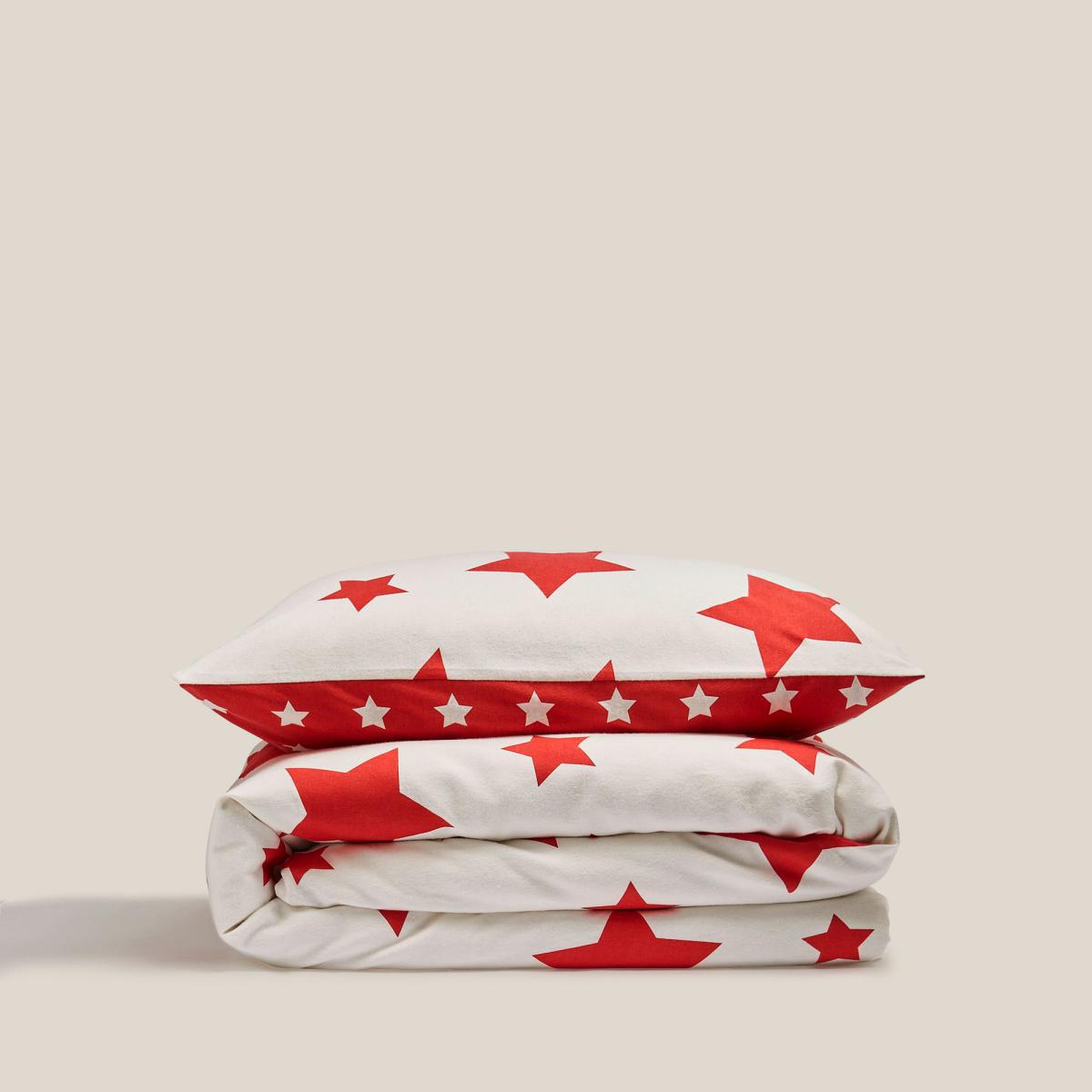 Red Stars 100% Brushed Cotton Reversible Duvet Cover and Pillowcase Set White – image 4