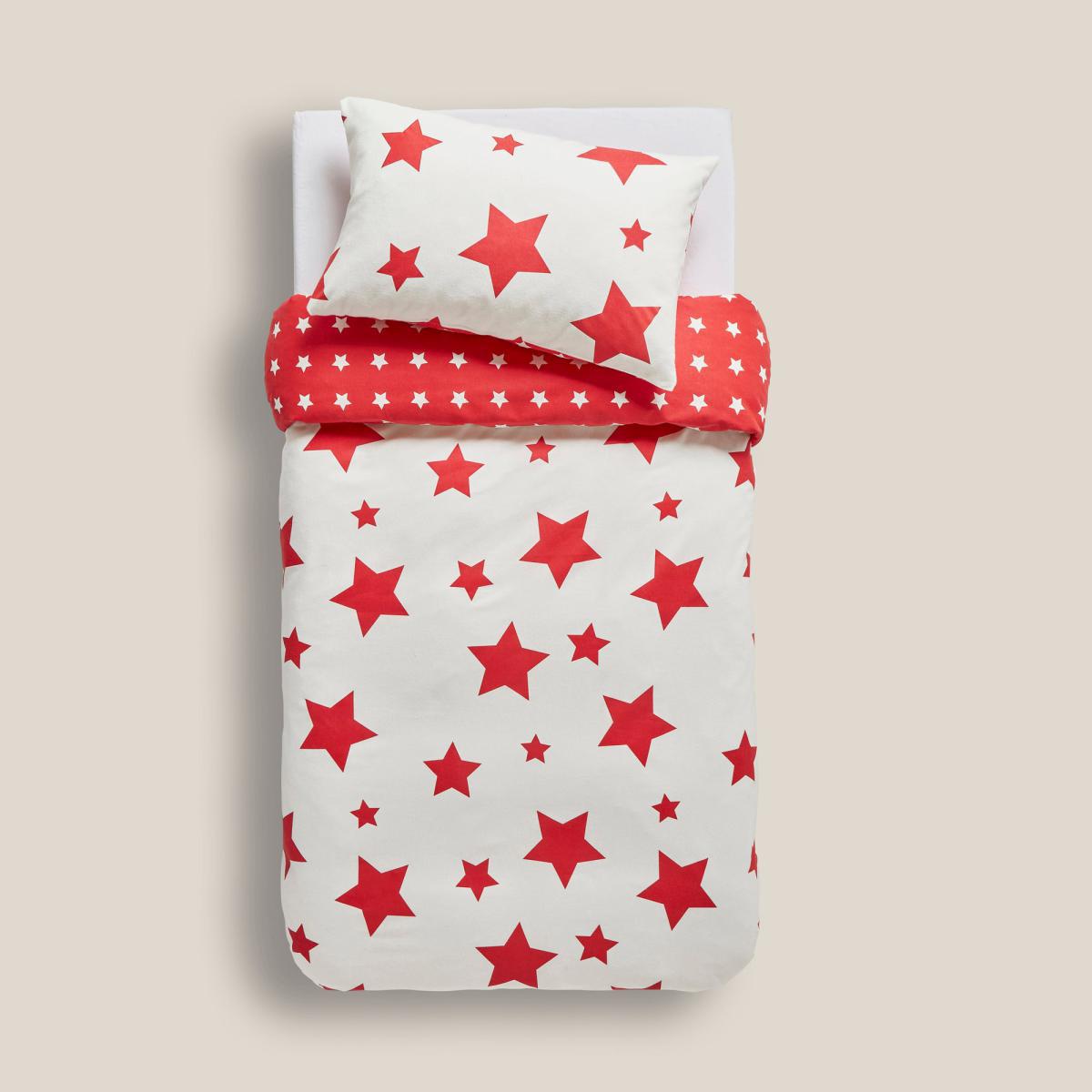 Red Stars 100% Brushed Cotton Reversible Duvet Cover and Pillowcase Set White – image 5