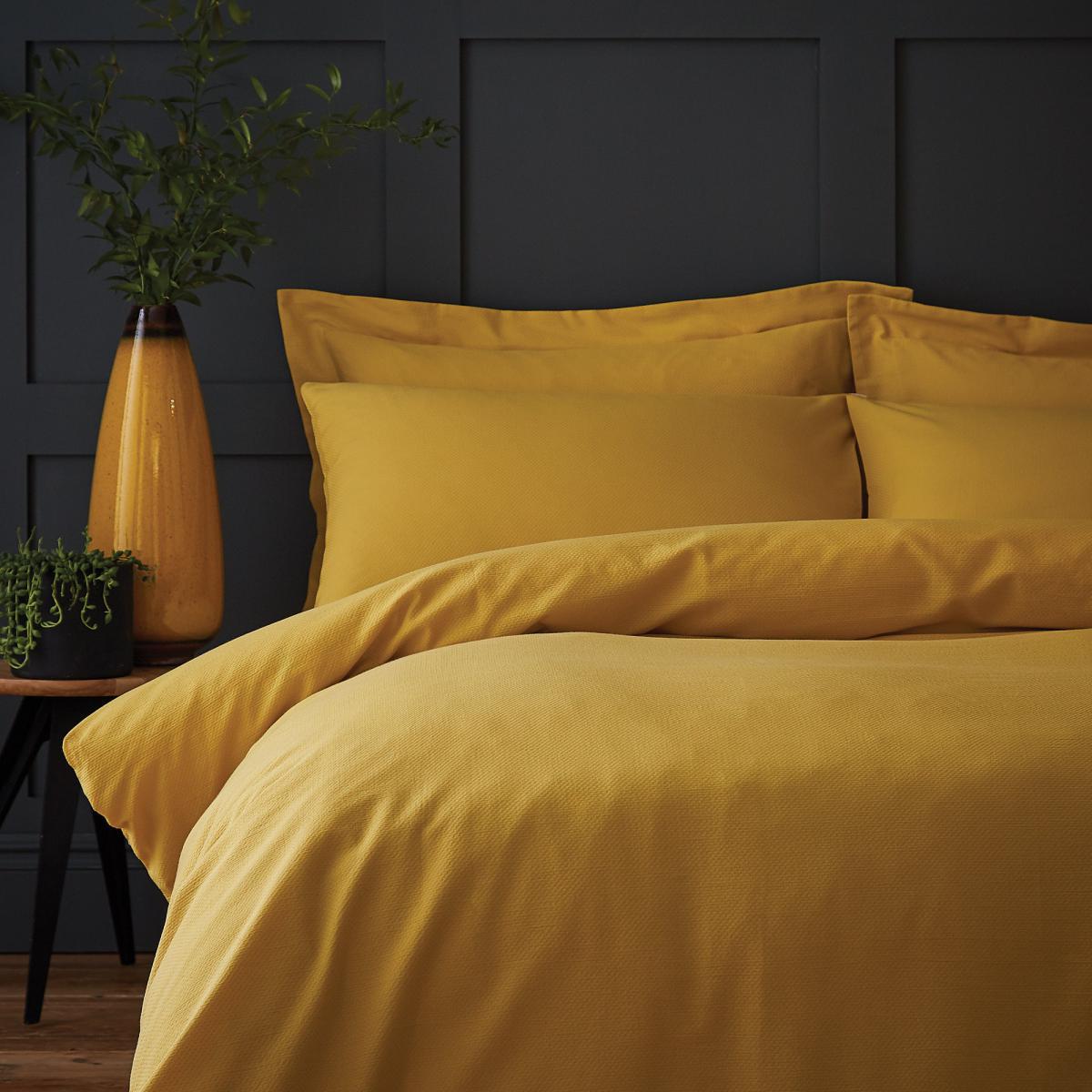 Chester Yellow Waffle 100% Cotton Duvet Cover and Pillowcase Set Yellow – image 4