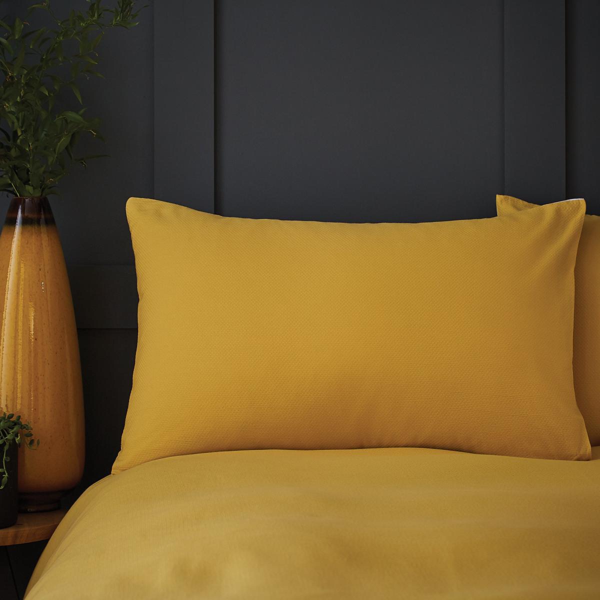 Chester Yellow Waffle 100% Cotton Duvet Cover and Pillowcase Set Yellow – image 5