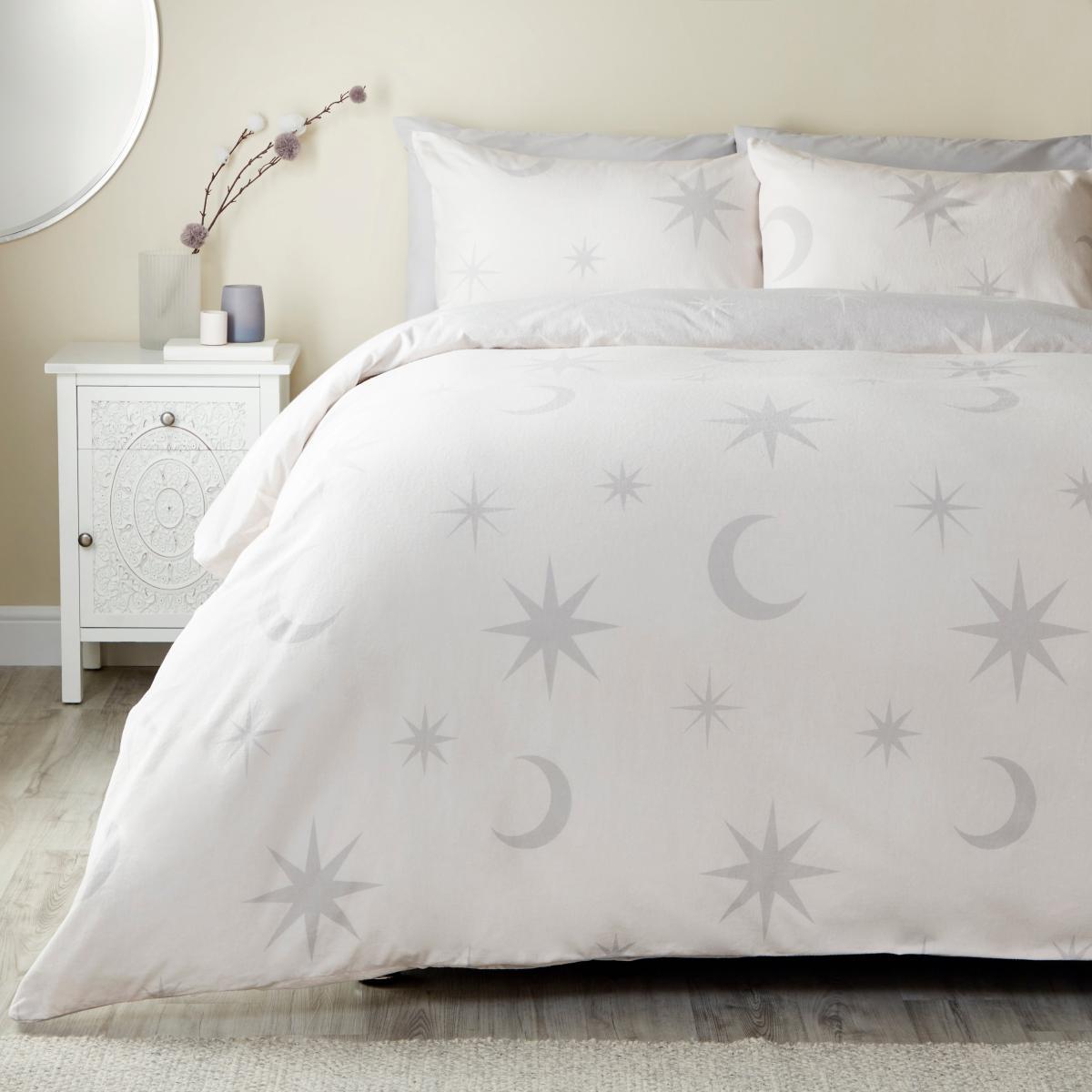Celeste 100% Brushed Cotton Duvet Cover and Pillowcase Set Silver – image 2