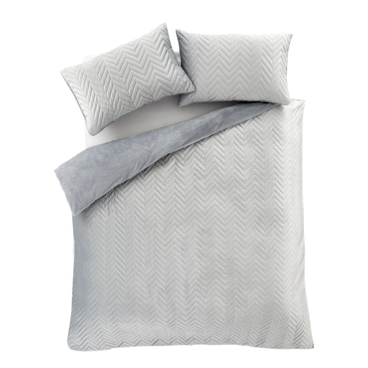 Catherine Lansfield Silver So Soft Velvet Touch Zig Zag Pinsonic Duvet Cover and Pillowcase Set Silver – image 5
