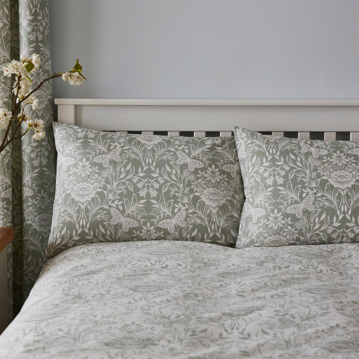 Evesham 100% Cotton Green Duvet Cover and Pillowcase Set Green and White – image 7