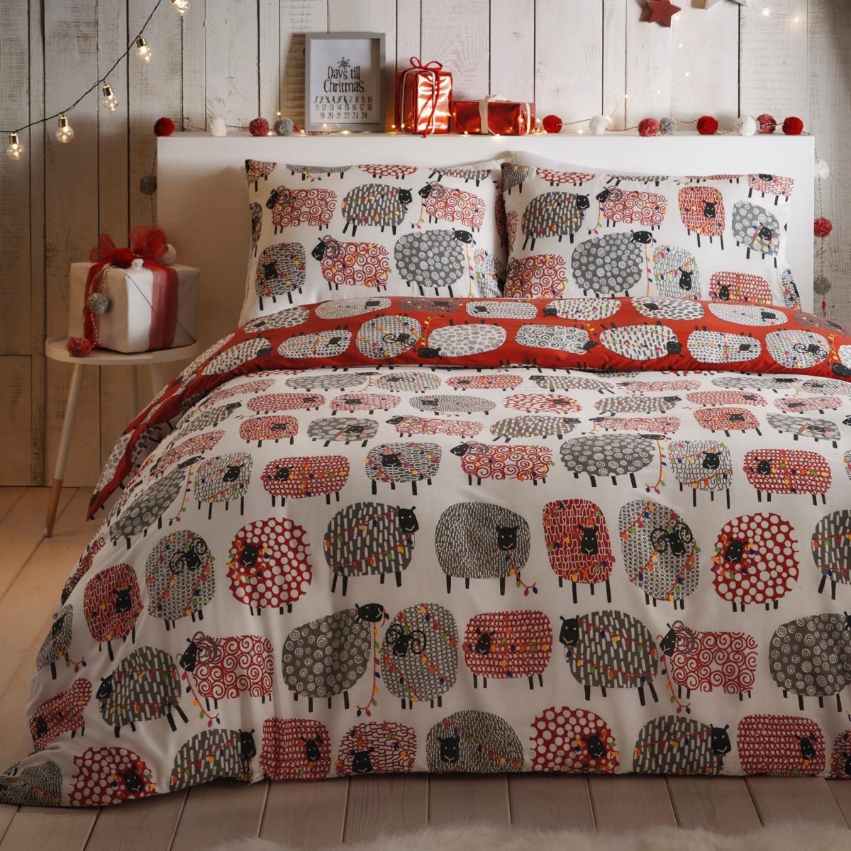Fusion Dotty Sheep Red Reversible Duvet Cover and Pillowcase Set Red, White and Yellow – image 2