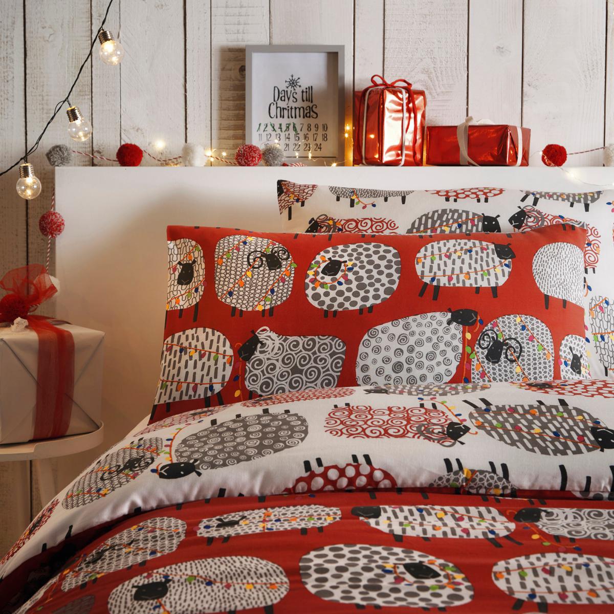 Fusion Dotty Sheep Red Reversible Duvet Cover and Pillowcase Set Red, White and Yellow – image 3