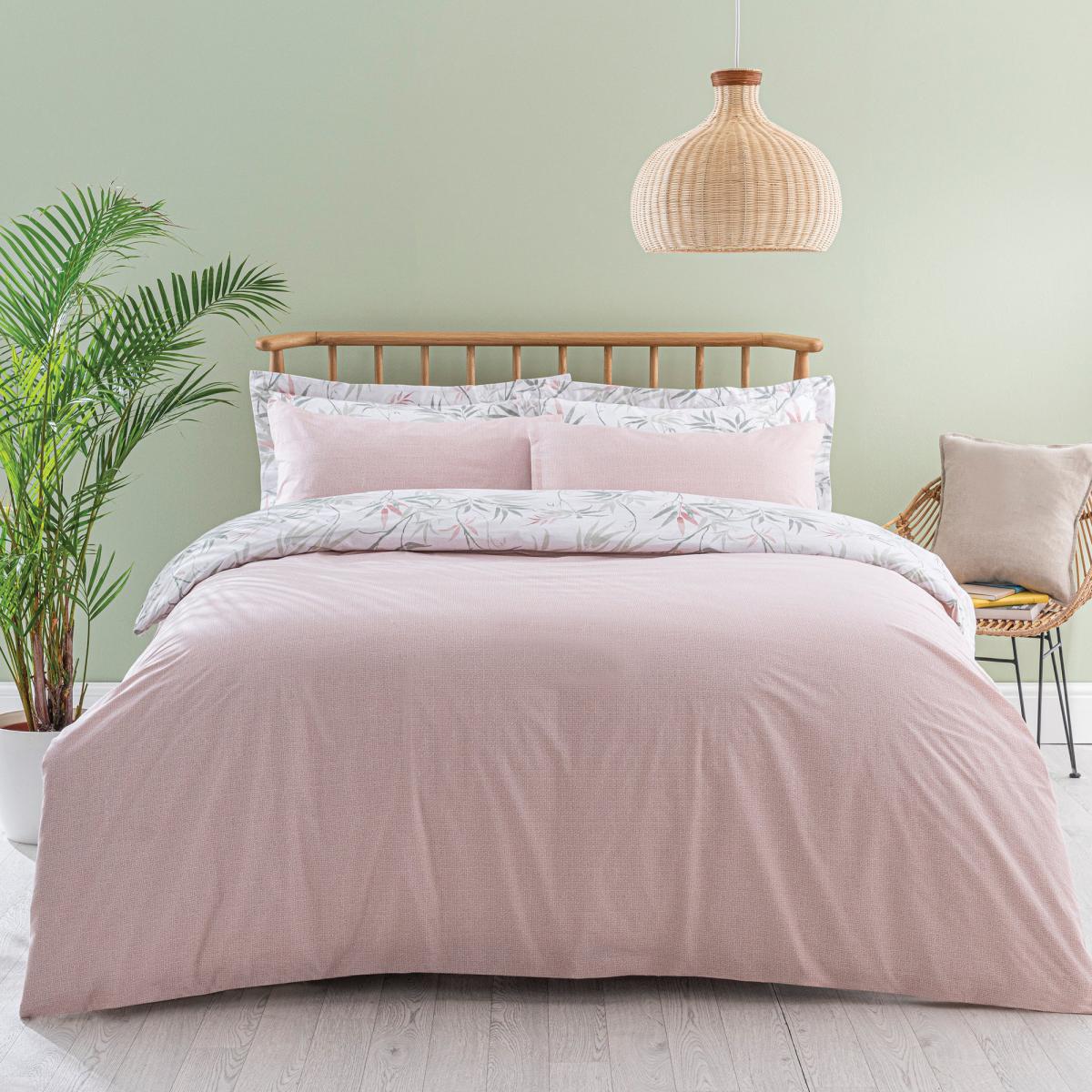 Shino Floral Reversible Duvet Cover and Pillowcase Set Pink/Grey – image 2