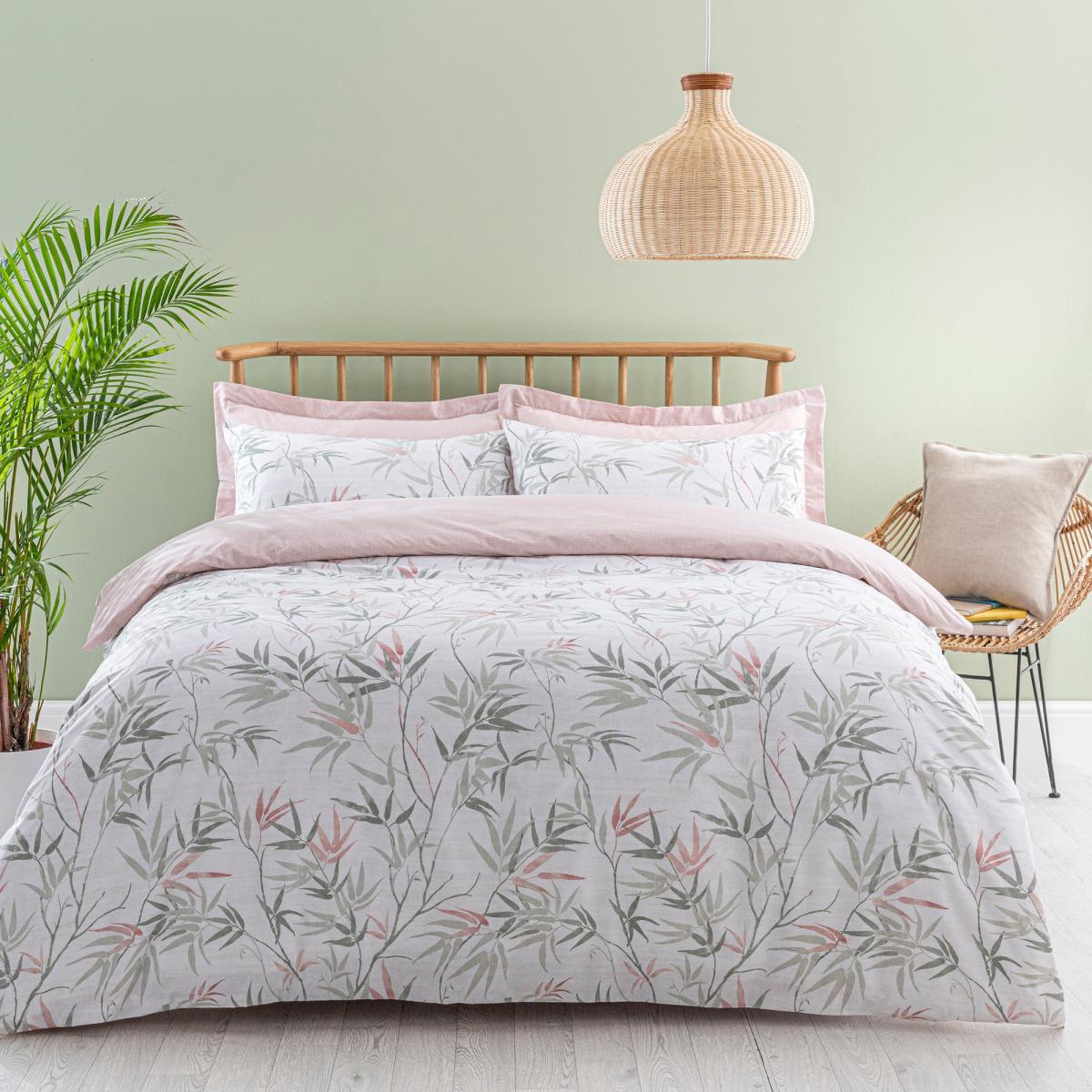 Shino Floral Reversible Duvet Cover and Pillowcase Set Pink/Grey – image 1