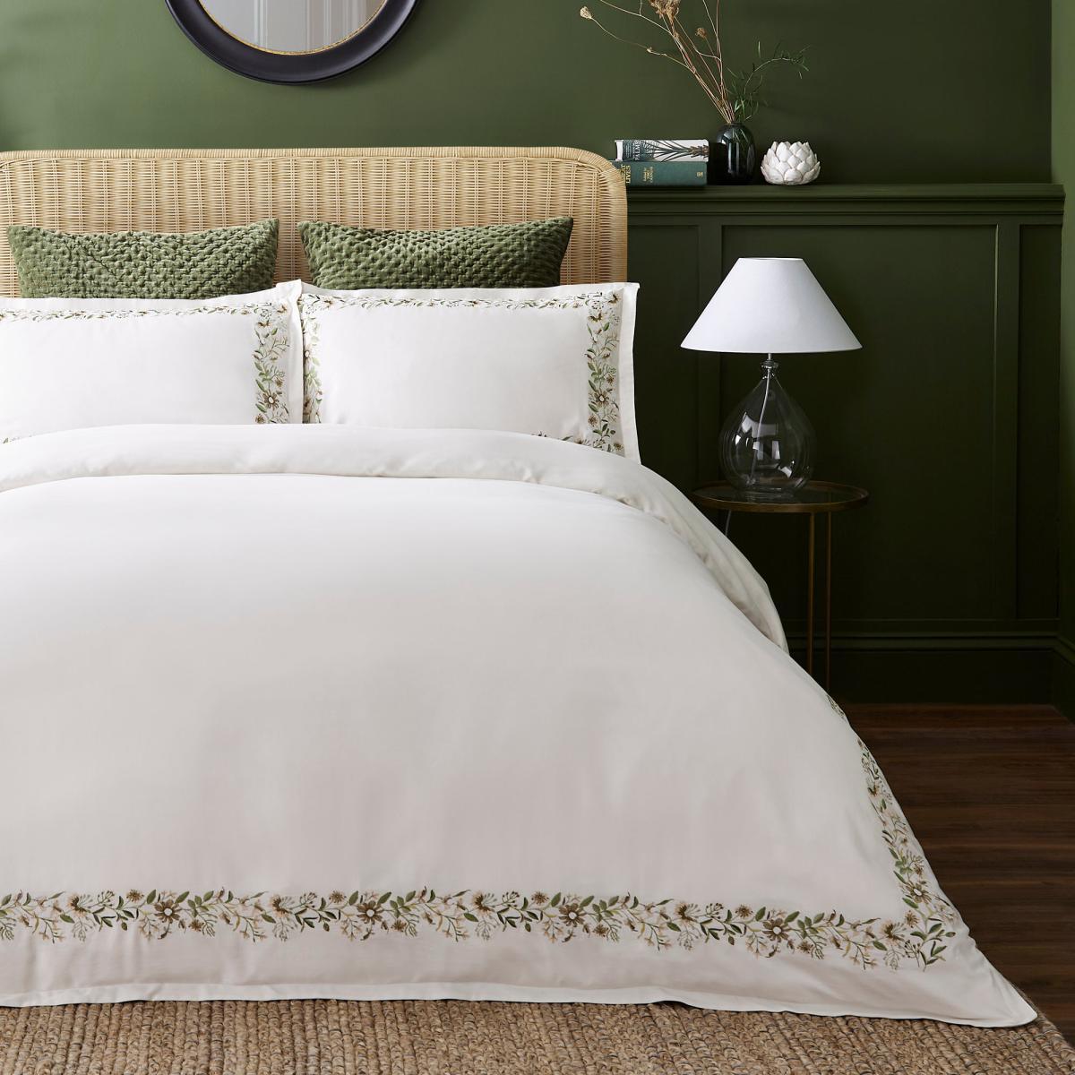 Dorma Yeldwood Embroidered 100% Cotton Duvet Cover and Pillowcase Set Off-White – image 2