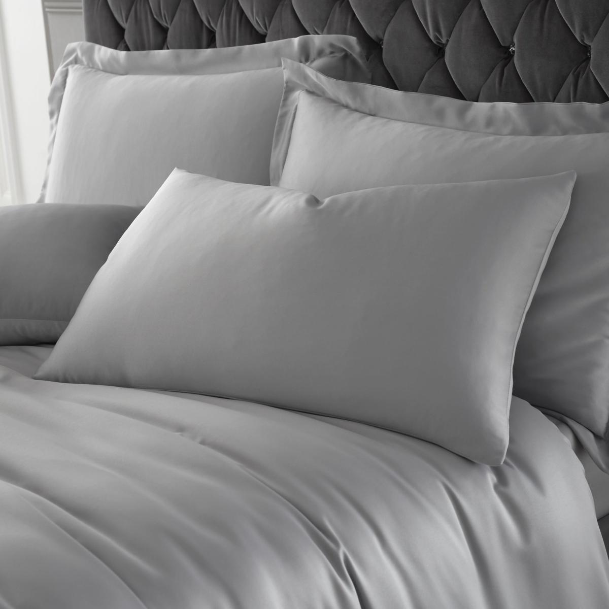Catherine Lansfield Silky Soft Satin Silver Duvet Cover and Pillowcase Set Silver – image 2