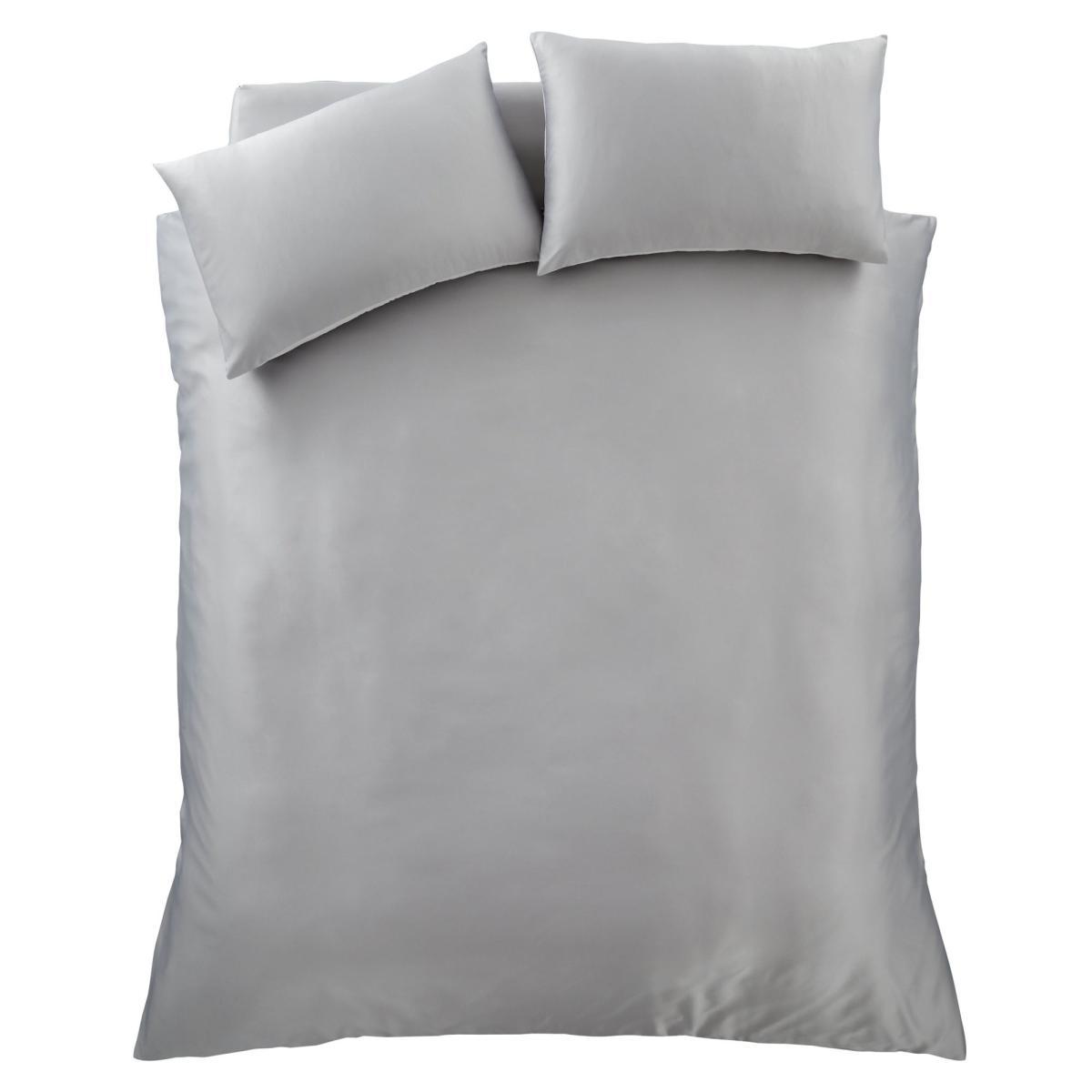Catherine Lansfield Silky Soft Satin Silver Duvet Cover and Pillowcase Set Silver – image 4