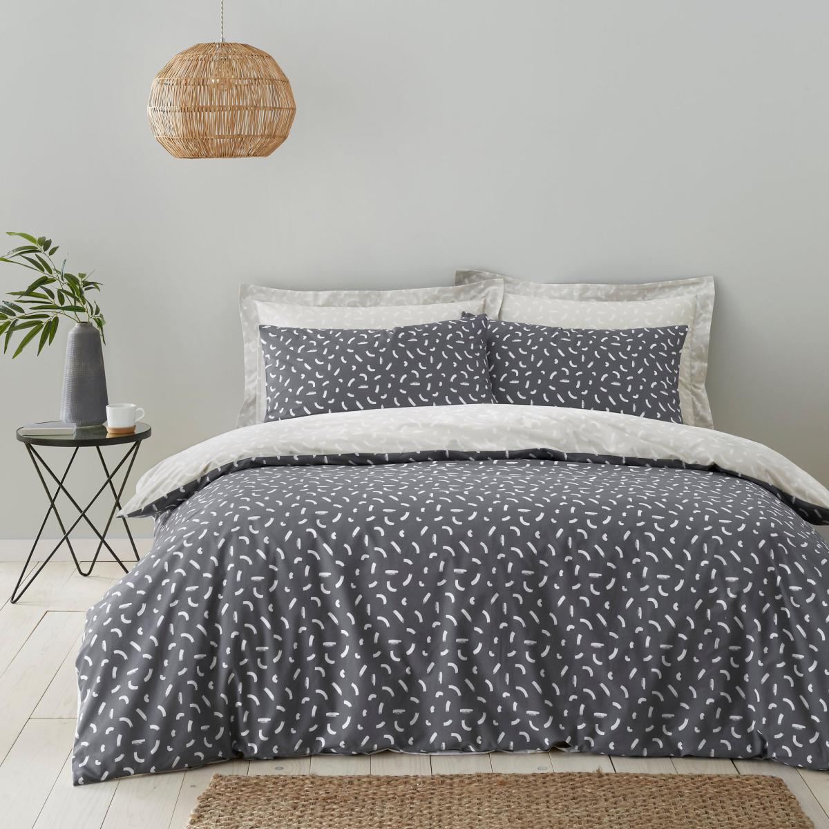 Dash Charcoal 100% Cotton Duvet Cover and Pillowcase Set Charcoal (Grey) – image 3