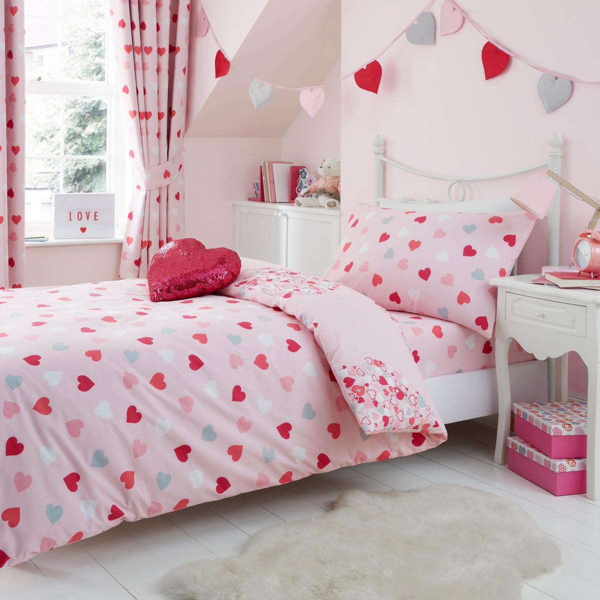 Loveable Hearts Duvet Cover and Pillowcase Set Pink – image 2